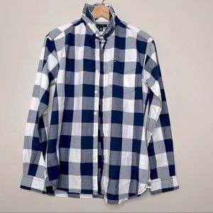 Tommy Hilfiger Casual Blue Plaid Long Sleeve Button Down Size XL